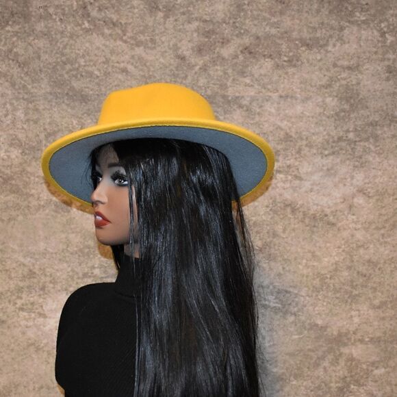 Yellow with Gray base Fedora Hat - Picture 2 of 2